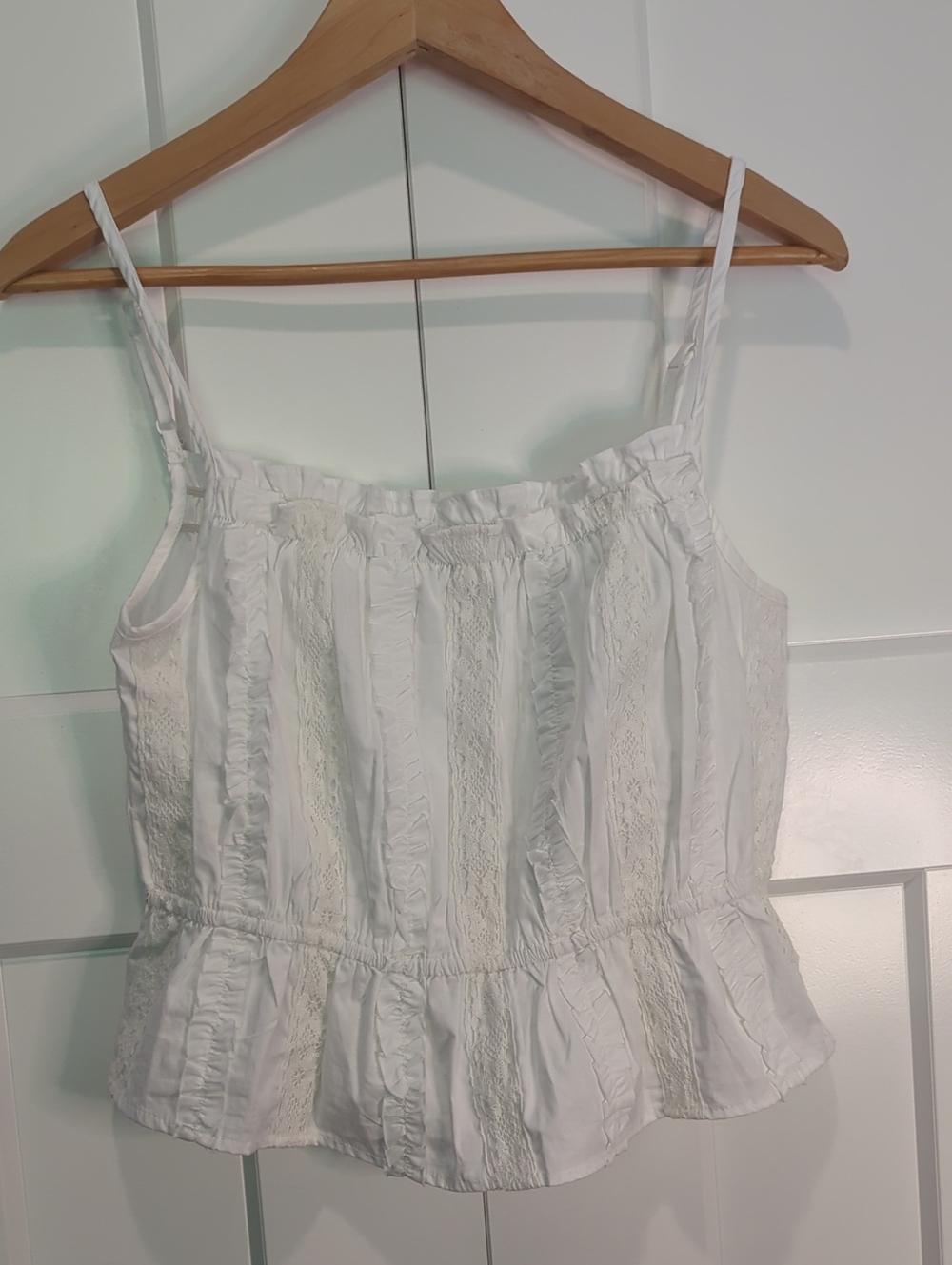 White Ruffled Lace-Trim Tank Top